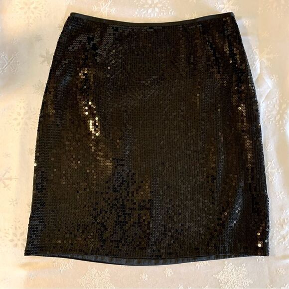 Ann Taylor Shimmering Black Sequin Skirt Lined Side Zip Sz 2 NWOT Gorgeous - Picture 1 of 5